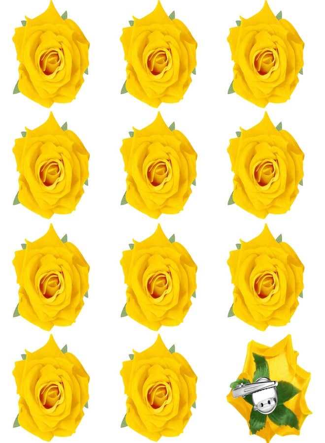 Yilloog 12 Pack Rose Hair Clip Flower 2.8'' Hairpin Floral Brooch Floral Hairclips Mexican Flowers Hairpin Party Supplies for Women Rose Hair Accessories Wedding Pack (Yellow) - Image 1